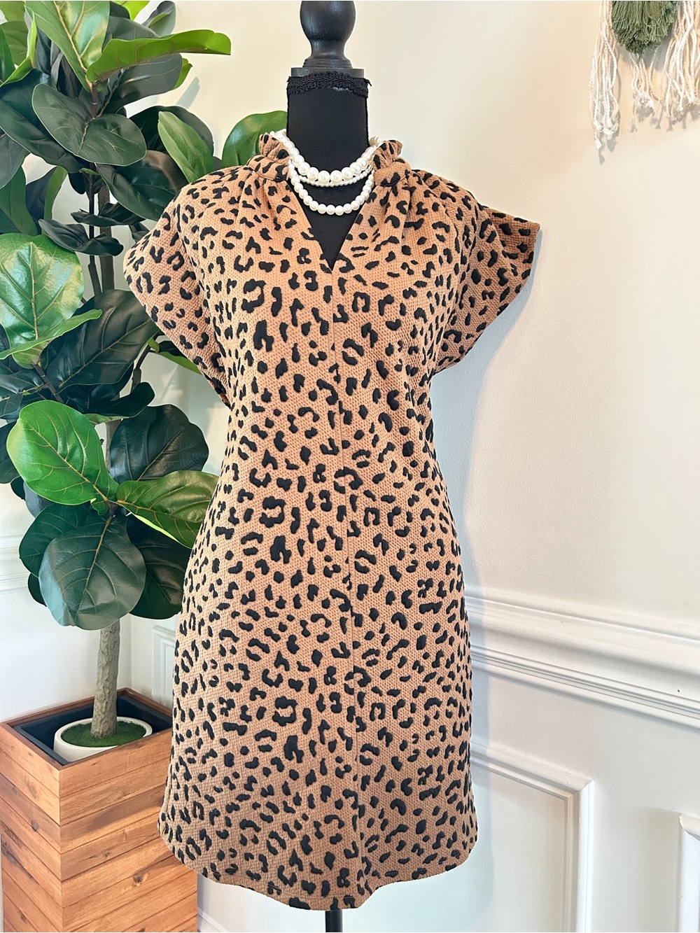 THML Leopard Print Shift Dress - Tan with Black Spots